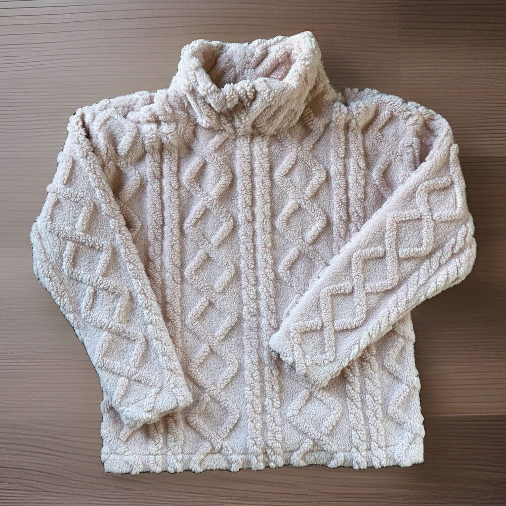 🔥🧸Eddie Bauer Mochi Pink Ultrasoft Chunky Cable Fleece Pullover  Size Small
